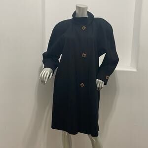 Vintage 80s Portrait Black Wool Swing Coat Gold Buttons Size 10 Oversized